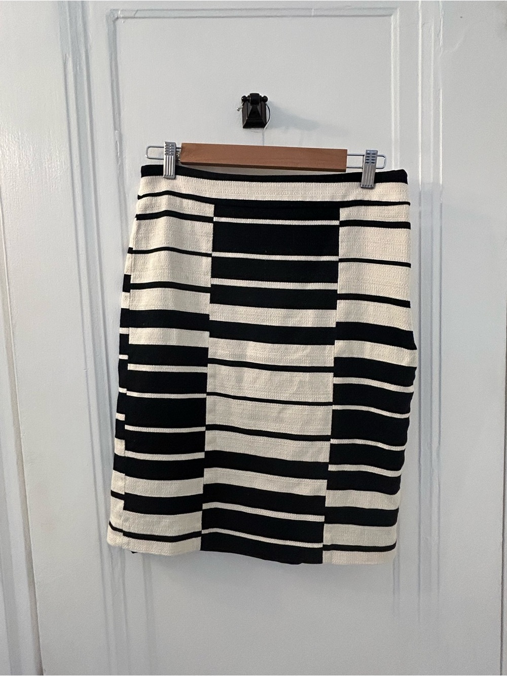 Ann Taylor Black and White Striped Midi Skirt